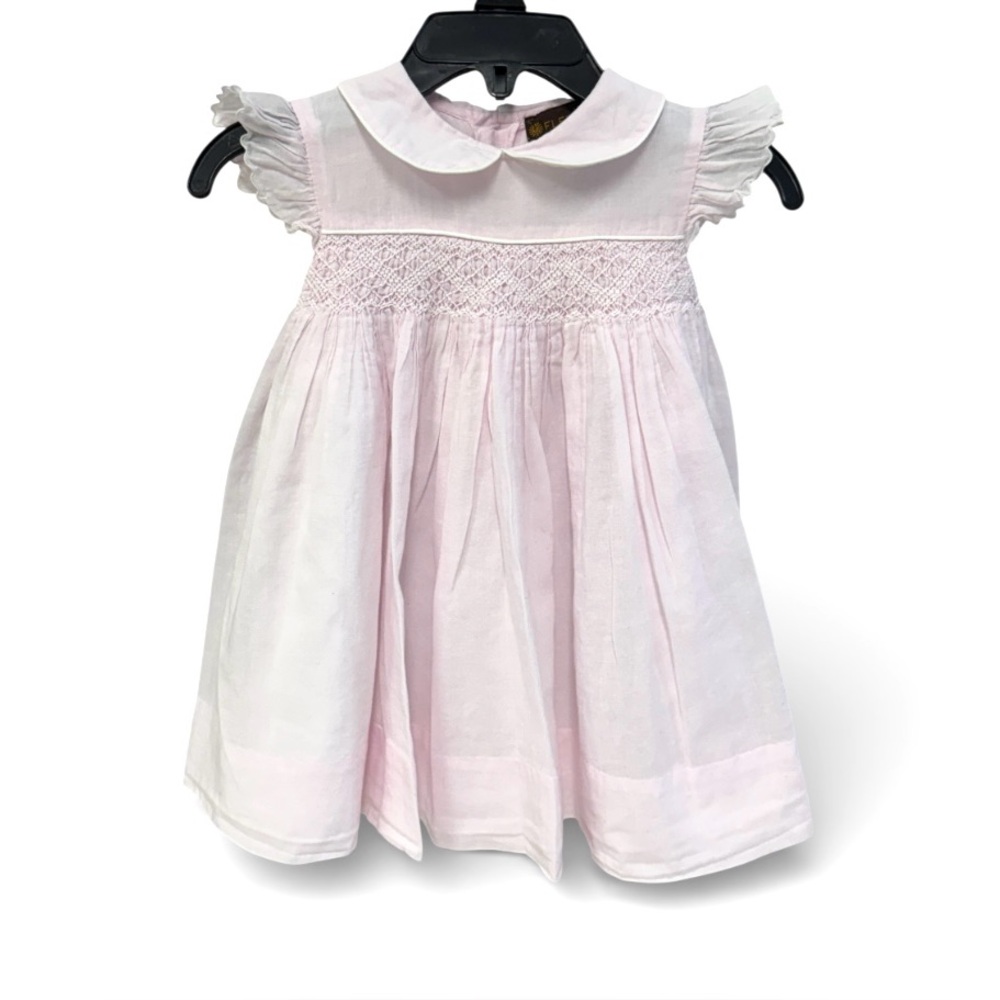 Fleurisse Pink-White Smocked Baby Dress 9mo.